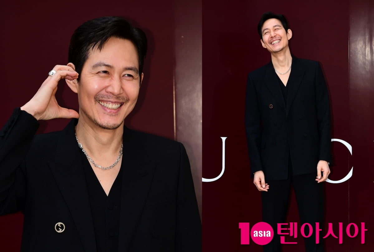 이정재, 월드스타의 호탕한 볼하트...빵터진 미소[TEN포토+]