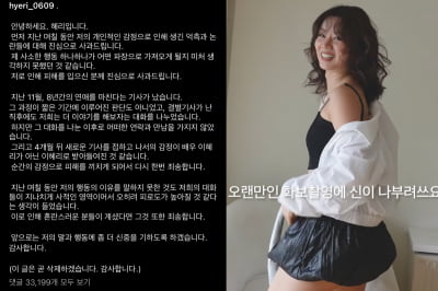 혜리 갑론을박, 사과문 삭제→유튜브 업로드 "승자는 혜리" vs "2시간 자숙 끝?"[TEN이슈]