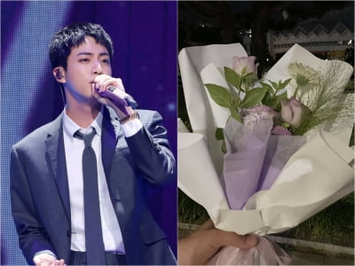 [종합] BTS 진, 4000아미에 보랏빛 꽃다발 안겼다 "언제나 곁에 있겠다"