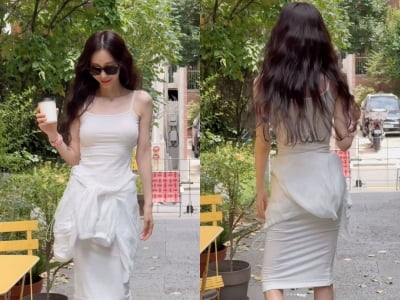 신주아, 앞뒤로 자신감 넘치는 41kg…올화이트룩도 찰떡인 뼈마름