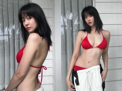 이주연, 빨간 비키니로 드러낸 볼륨감…자신감에서 우러나온 과감한 포즈