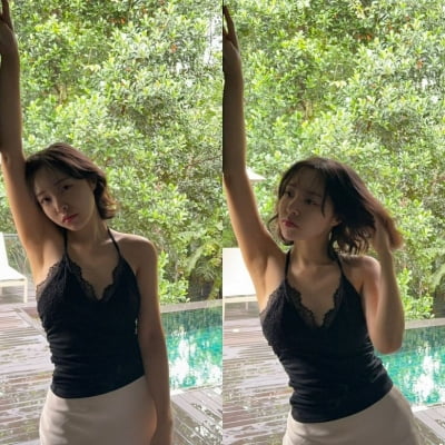 ♥박성광, 이래서 반했나…'42kg' 이솔이, 블랙나시 입고 요염 자태