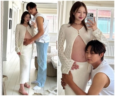 '혼전임신' 김지연, ♥두산 정철원과 만삭 촬영…36주차 임산부의 D라인