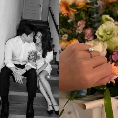 '9살 연상♥' 손연재, 다이아 크기 남다르네…남편 팔짱 끼고 '활짝'