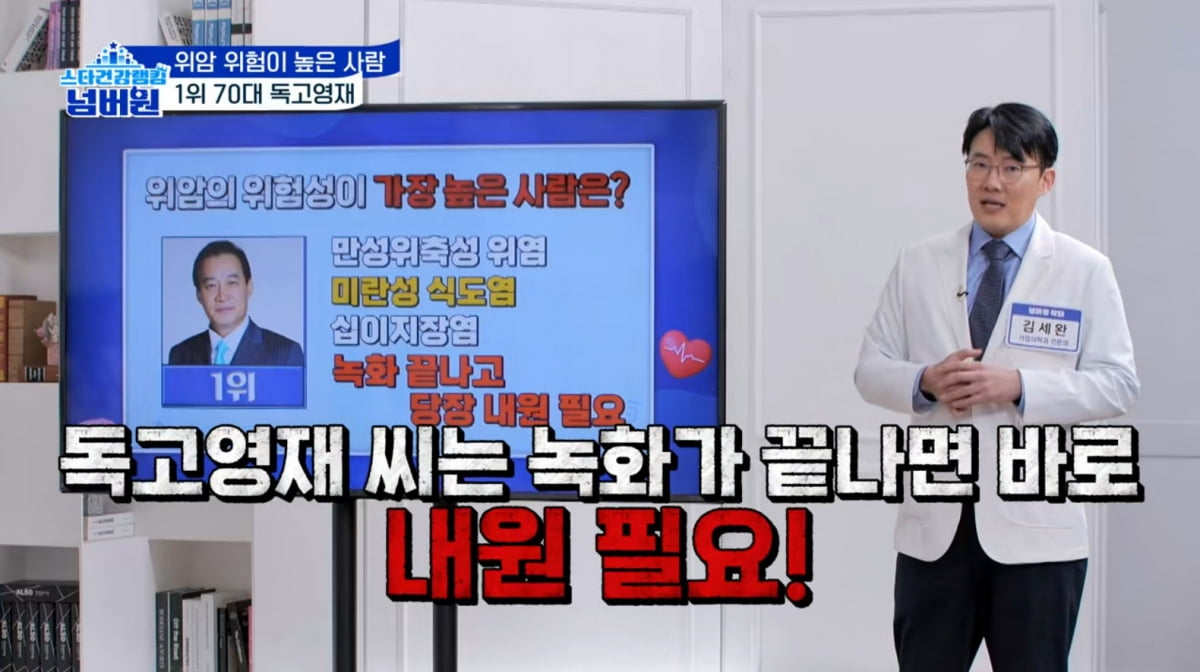 [종합] 72세 독고영재, 건강 이상설 터졌다…"위암 위험, 1군 발암물질 발견"('스타건강랭킹')