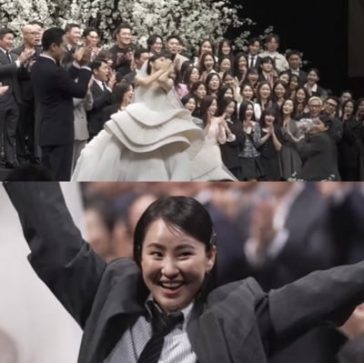 '♥칠가이 남편 공개' 효민이 던진 부케, '찐친' 조현아가 받고 손 번쩍 '만세' [TEN이슈]