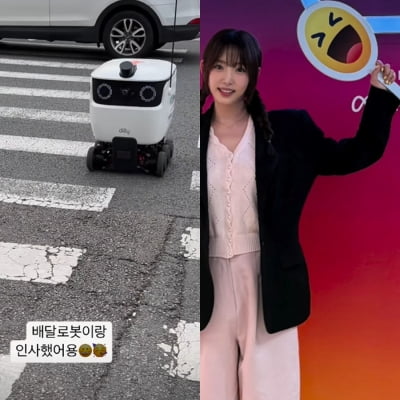'46세' 강예원, 동심 살아있다…횡단보도 건너는 배달로봇에 "꺄악"