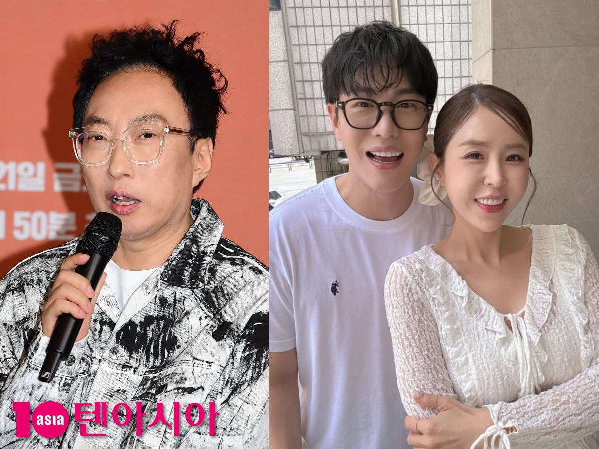 방송인 박명수, 그룹 코요태 신지와 예비신랑 문원/사진=텐아시아 DB, 신지 SNS