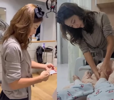 미용사 된 이지현, 열 손가락 쉴 틈 없다…퇴근 후 부친 발 마사지