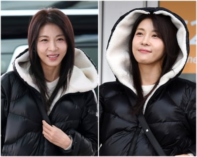 하지원, 225만원 비싼 패딩으로 따듯하게…멋 내려놓고 편안하게 공항 등장