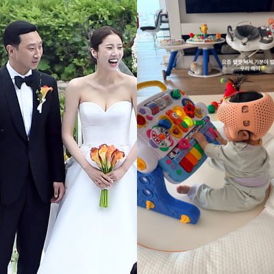 손담비, ♥이규혁 붕어빵 딸 사두증 교정 헬멧 씌웠다 "기분이 별로"