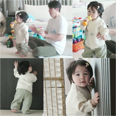 '심형탁 아들' 하루, 생후 359일인데…머리숱도 많고 코어힘도 좋고('슈돌')