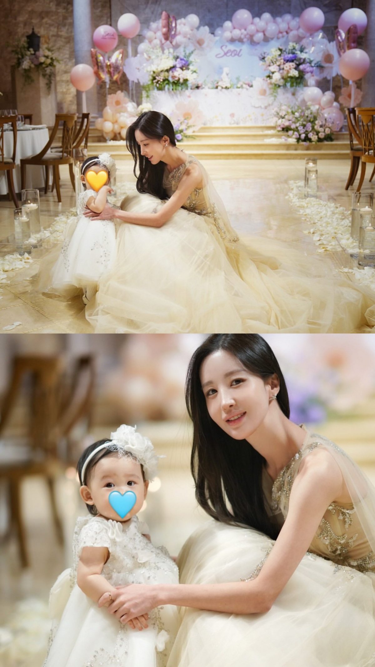 '류시원 ♥아내' 이아영, 딸도 아버지도 연예인 비주얼…돌잔치 드레스 자태 공개