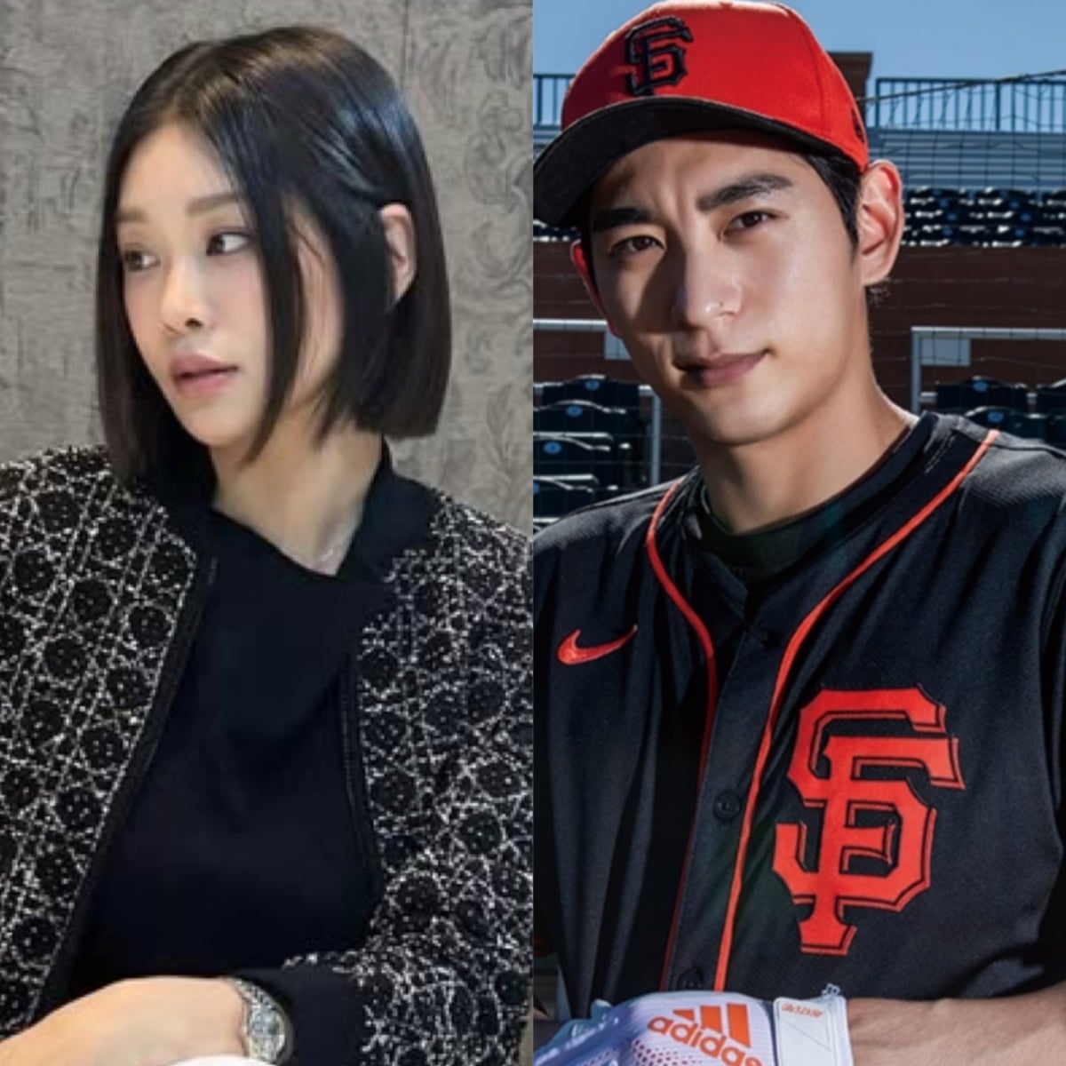 이가현이 트위트 자켓을 입고 단발 헤어 스타일을 소화했다. 유니폼을 입은 야구선수 이정후가 비장한 표정으로 카메라를 바라보고 있다 / 사진 = 이가현, 이정후 SNS