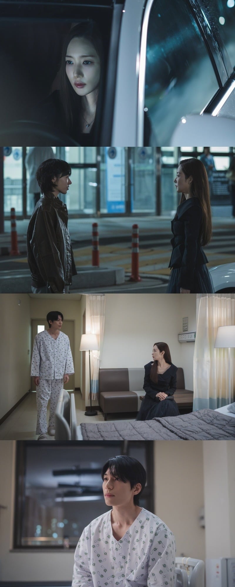 교통사고로 병실에 입원한 위하준이 박민영의 증언을 듣고 있다./사진제공=tvN '세이렌'