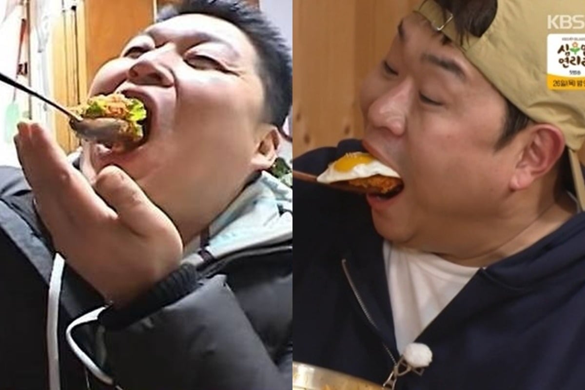 18년 전 강호동의 비빔밥 먹방(왼), 문세윤의 봄동 비빔밥 먹방./사진제공=KBS '1박2일'