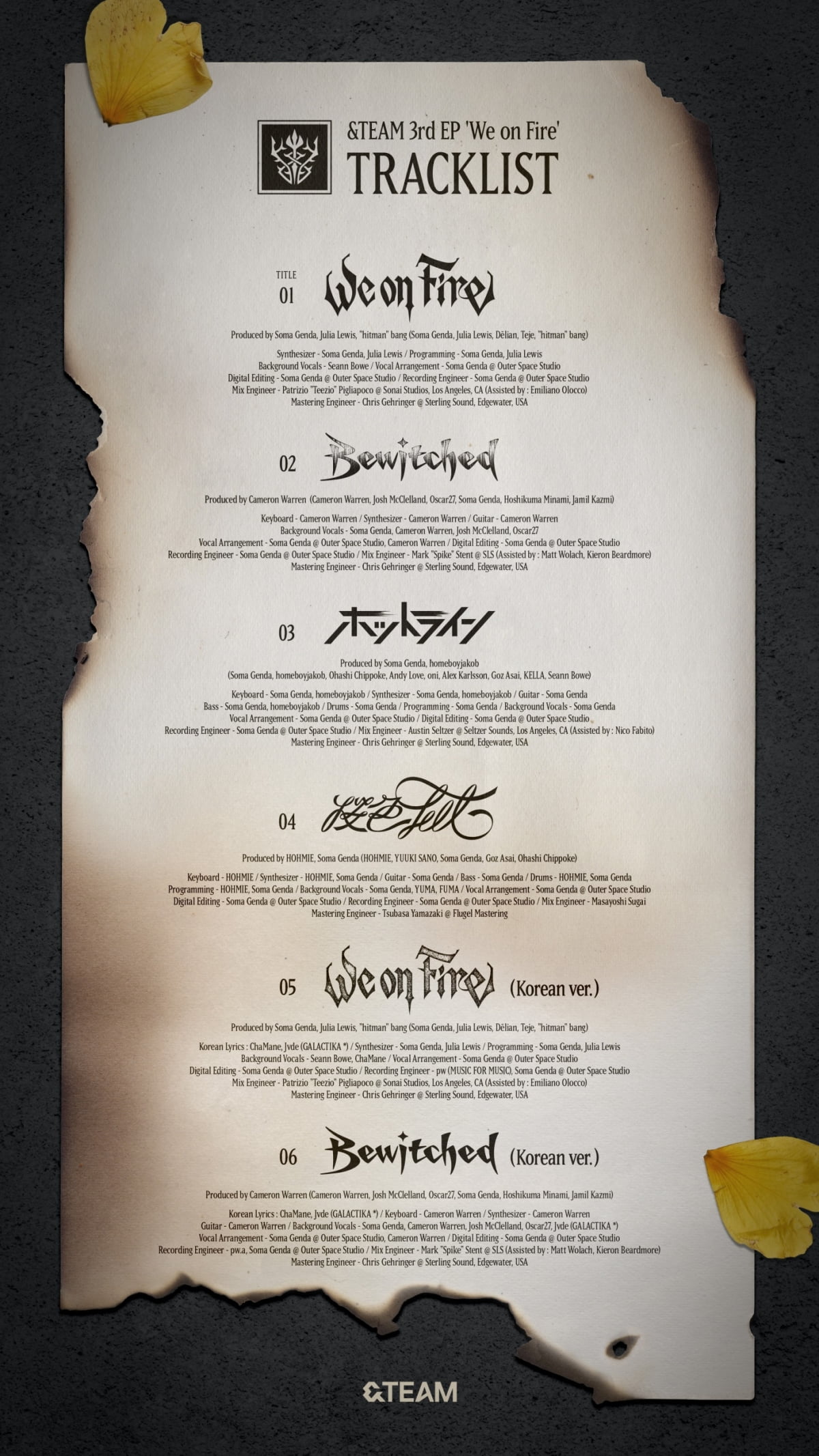 &TEAM 'We on Fire' 트랙리스트/ 사진 제공= YX 레이블즈