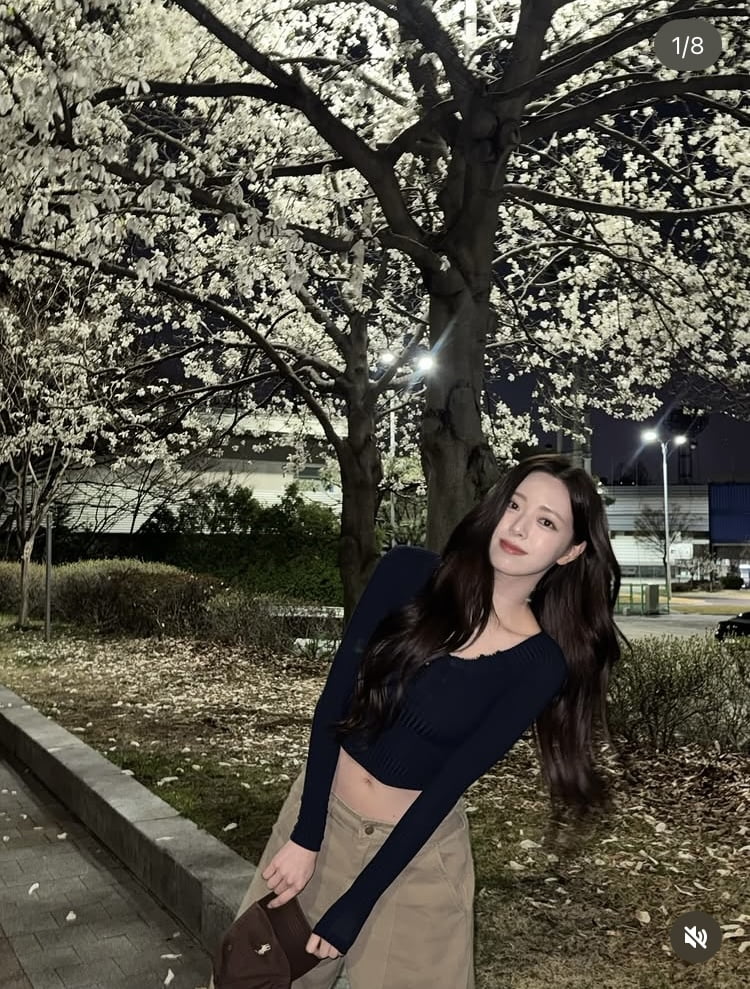 밤엔 추운데…유나, 배꼽 다 드러내고 파격적인 벚꽃룩