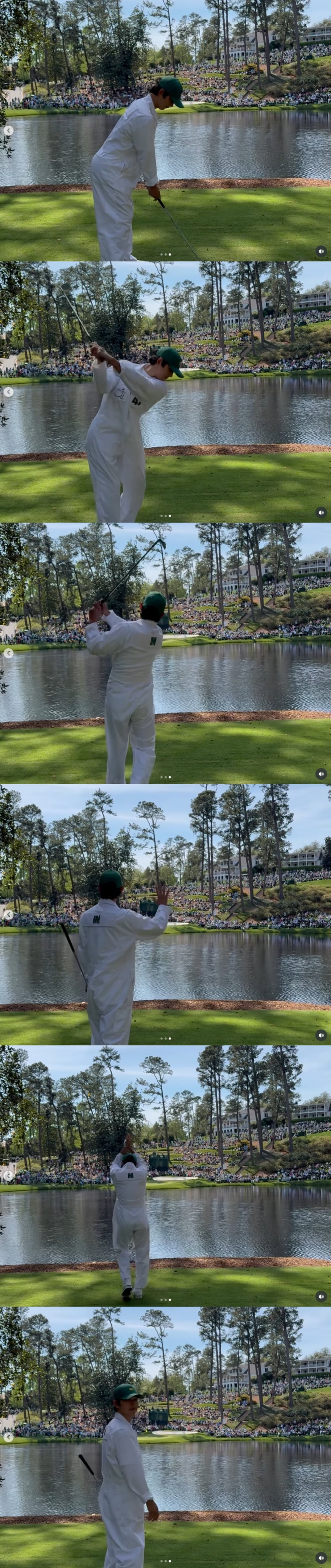 배우 송중기가 임성재 프로의 캐디로 마스터스 개막 이벤트인 파3 콘테스트에 참여했다. / 사진=임성재 프로 SNS