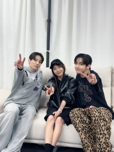 뼈말라 된 하지원, '월클' BTS 멤버 만났다…역대급 '쓰리샷'에 전세계 아미 '홀릭'