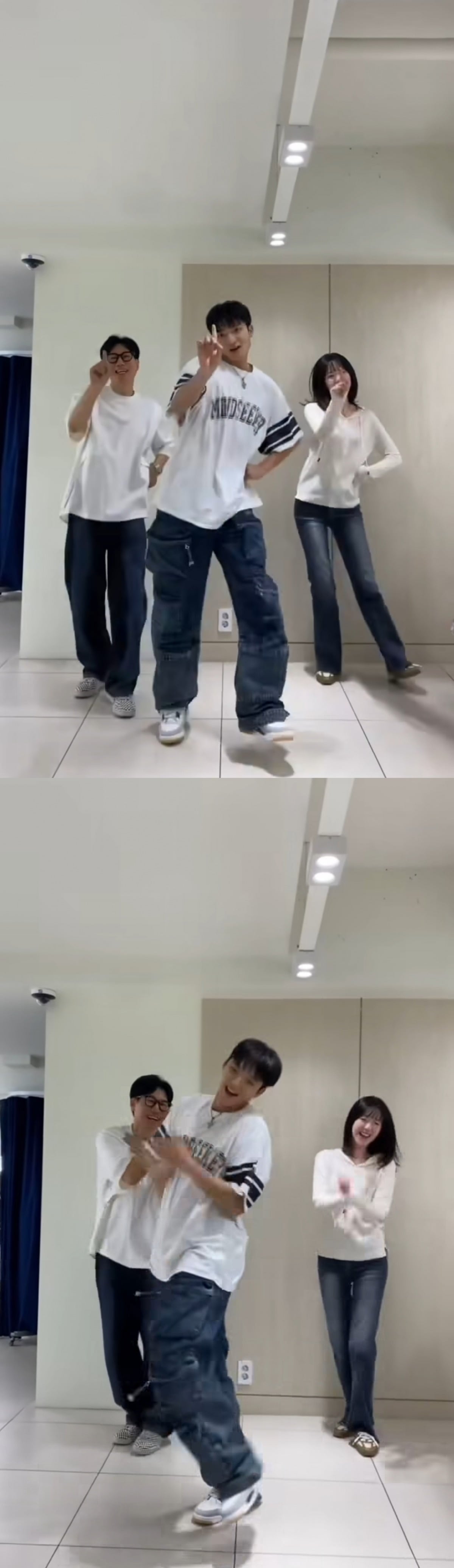 바타가 지예은과 '밀크쉐이크' 챌린지 영상을 찍었다./사진=지석진 SNS