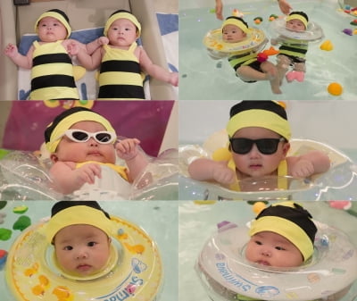 임라라♥손민수 쌍둥이, 117일 맞아 첫 수영…꿀벌 케미 깜찍해('슈돌')