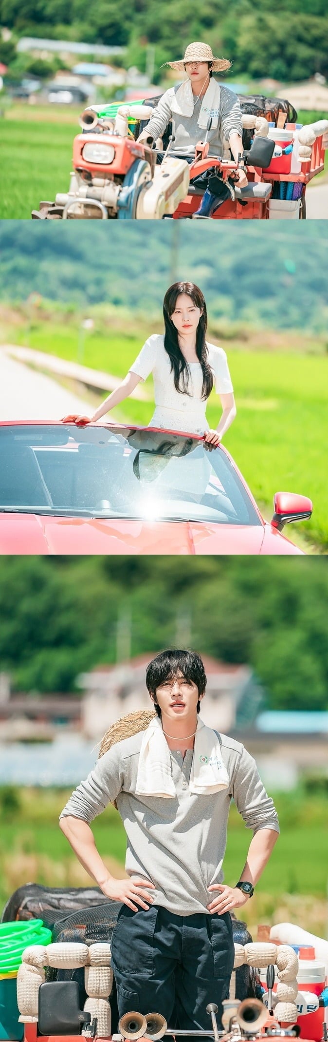 안효섭의 경운기와 채원빈의 스포츠카가 시골 마을 한복판에서 대치한다./사진제공=SBS