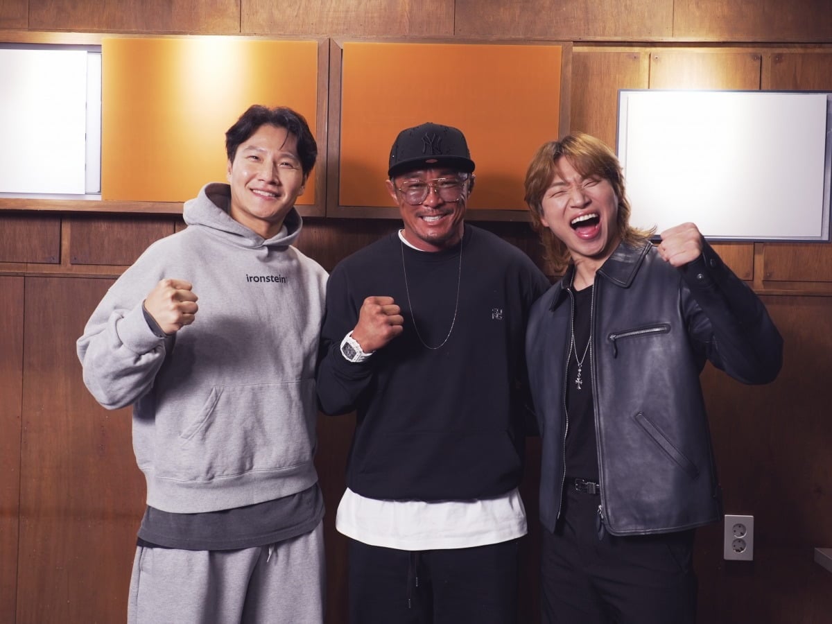 '상남자의 여행법' 김종국, 추성훈, 대성이 제작발표회에 참석했다./사진제공=SBS plus