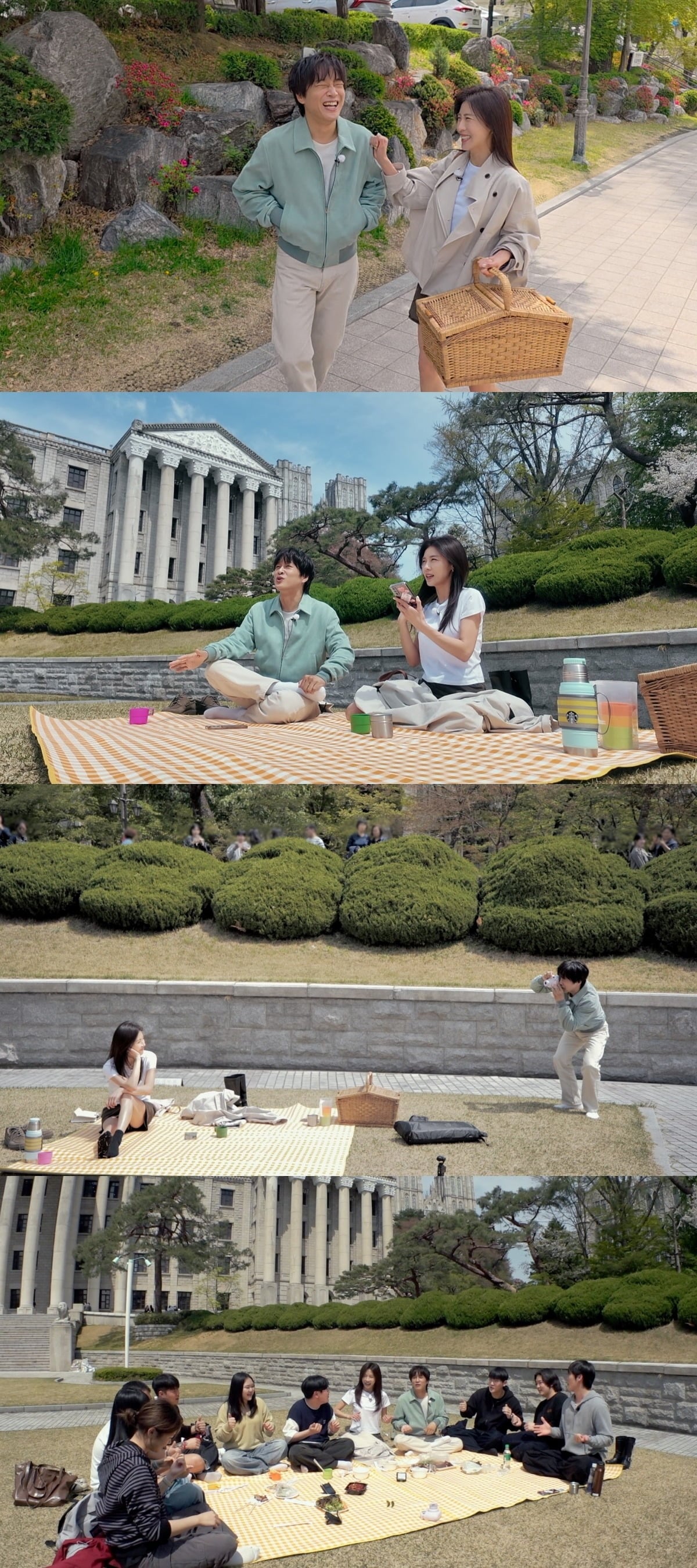 '26학번 지원이요' 하지원과 차태현이 캠퍼스에서 피크닉을 즐긴다. / 사진제공=JTBC