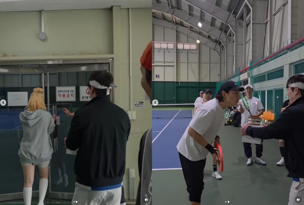 현아, 용준형 등이 함께 테니스를 치는 멤버들이 장성규의 생일을 축하해줬다. / 사진=장성규 SNS