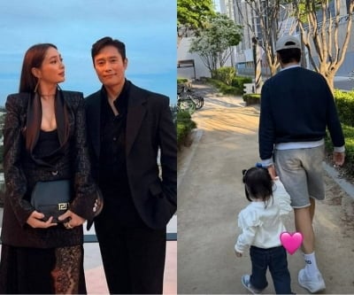 이민정♥이병헌 늦둥이 딸, 벌써 父 허리까지 자랐다…패션까지 완벽