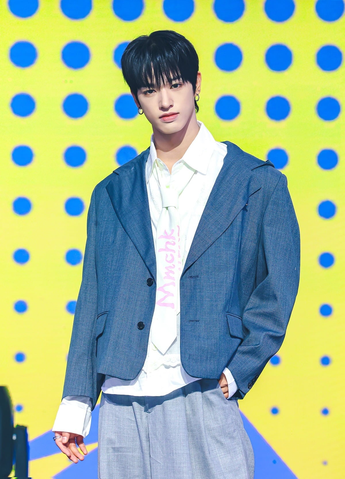 그룹 NEXZ의 세이타가 두 번째 싱글 앨범 'Mmchk'(음츠크) 발매 기념 미디어 쇼케이스에서 포즈를 취하고 있다./사진제공=JYP엔터테인먼트