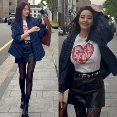 "20대도 씹어먹겠네"…'55세' 김혜수, 시스루 스타킹 신고 뽐낸 아찔한 각선미