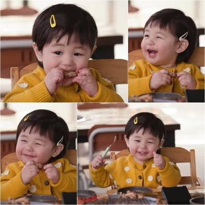 '심형탁子' 하루, 닭 뼈 뜯으며 옴뇸뇸뇸…옹알이만 하더니('슈돌')