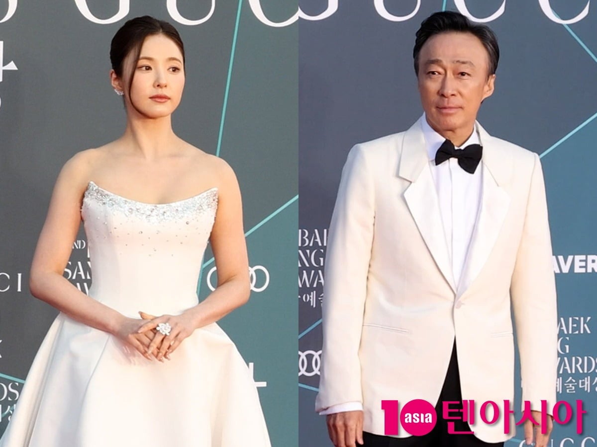 신세경, 이성민이 백상예술대상 레드카펫에서 포즈를 취하고 있다./사진=텐아시아DB