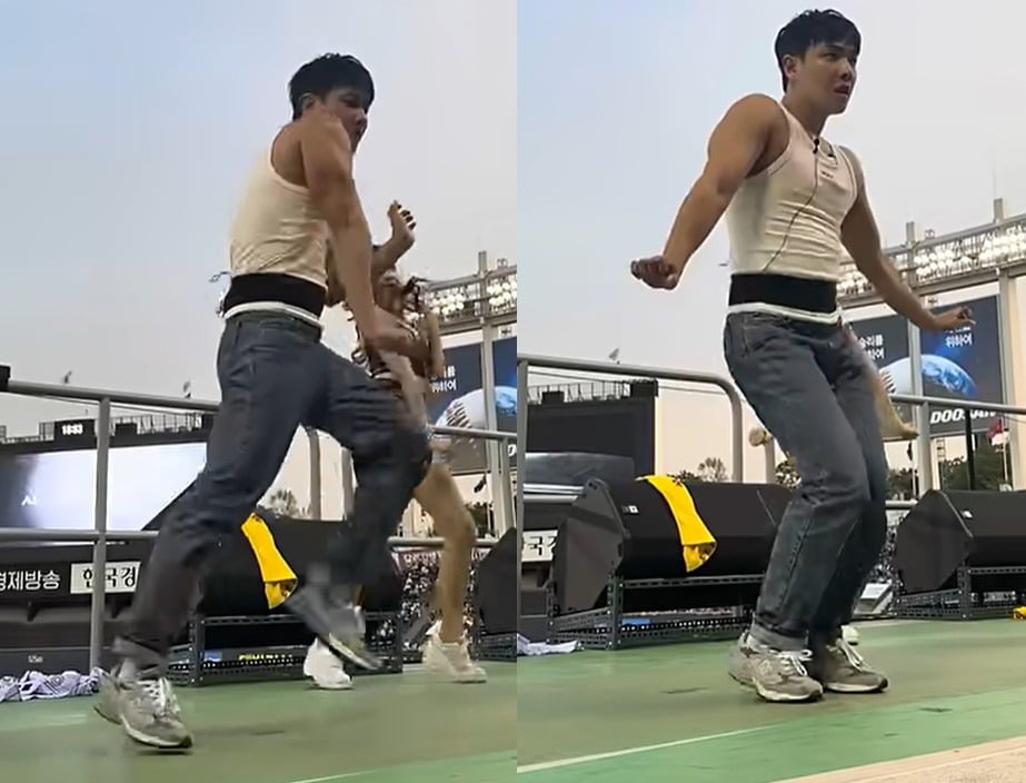 이준이 야구장에서 '캐치캐치' 댄스를 선보였다./사진제공='워크맨'