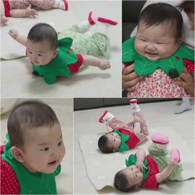 강단둥이남매, 파닥파닥 날갯짓…벌써 배밀이 "슈퍼맨 같아"('슈돌')