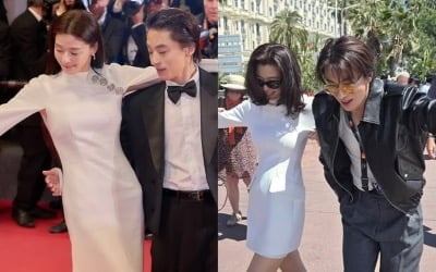 '44세' 전지현, 유명 男배우와 칸 레드카펫서 어깨동무에 깨알 매너손까지…무슨 사이길래