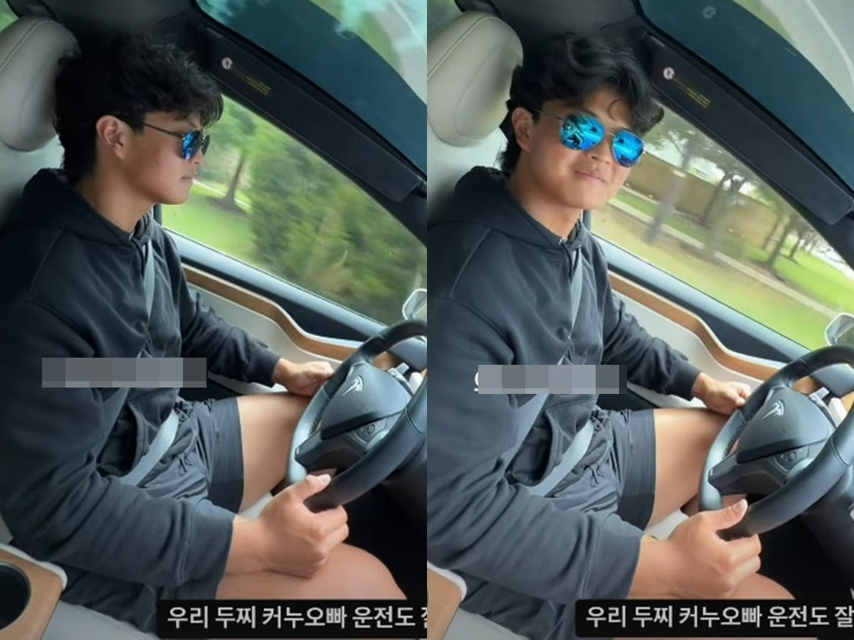 하원미의 둘째 아들이 운전을 하며 미소를 보이고 있다. / 사진=하원미 SNS