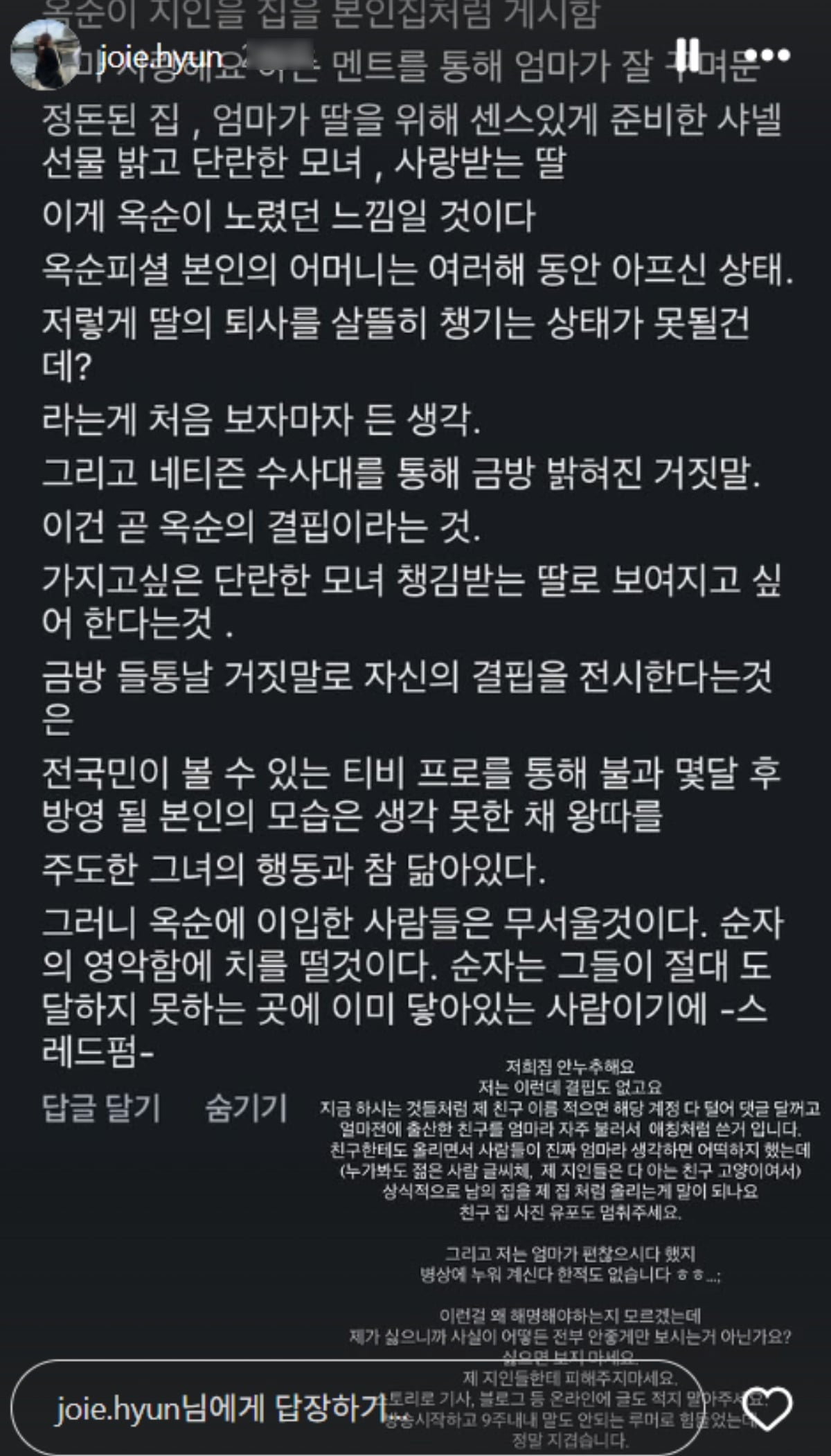 '나는 솔로' 31기 옥순이 자신을 둘러싼 각종 루머와 비난에 입을 열었다./사진=31기 옥순 SNS 캡처