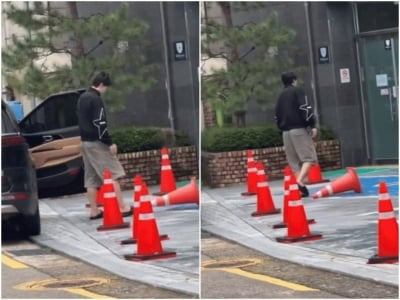 아이돌 인성 논란 도마 위…제로베이스원 박건욱, 차 내리자마자 발로 라바콘 '뻥'