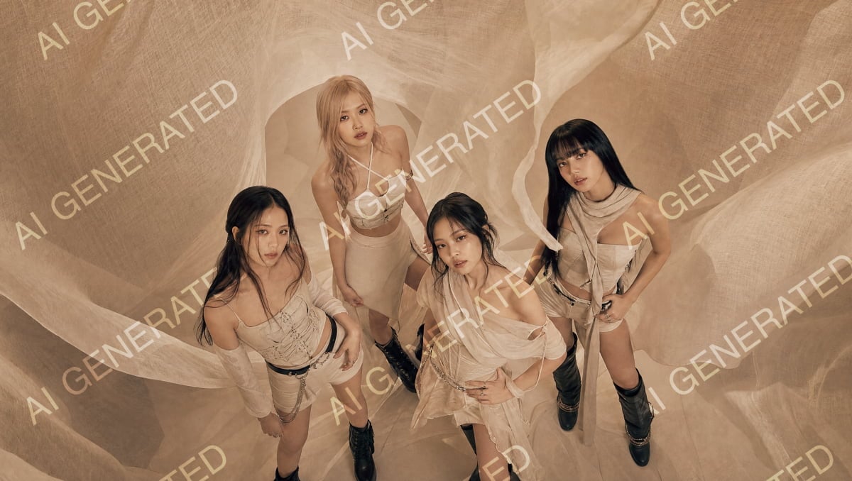 그룹 블랙핑크 멤버들의 초상권이 침해된 사례 / 이미지 생성형 AI GPT Image 2에 의해 생성된 이미지에 워터마크를 더한 사진