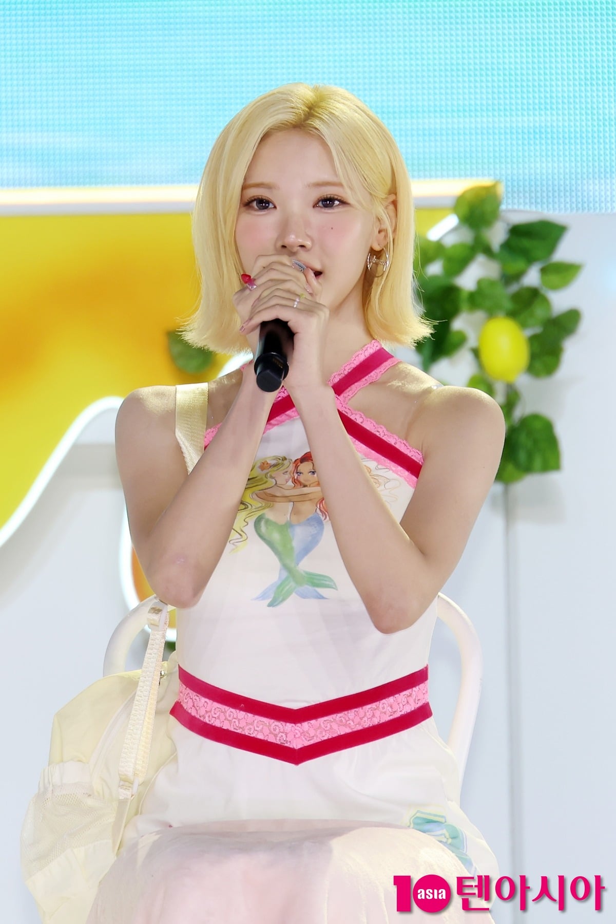 그룹 하츠투하츠 지우가 미니 2집 'Lemon Tang' 발매 기념 미디어 쇼케이스에서 소감을 전하고 있다./ 사진=텐아시아 이승현 기자