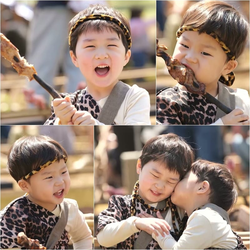 은우와 정우가 고기를 뜯고있다./사진 제공=KBS 2TV