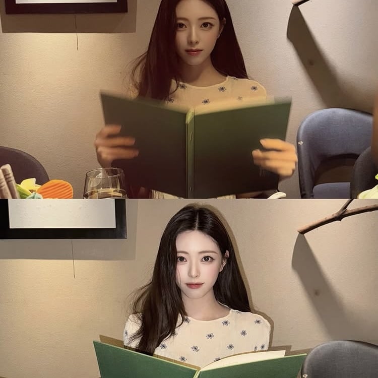 있지 유나, 책 아니고 메뉴판이에요…식당서 공부하는줄 알았네