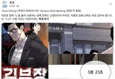 "억울한 일베" 조국, 20% 돌파한 '김부장' 겨냥했다…"원작 5,23 사용은 의문"