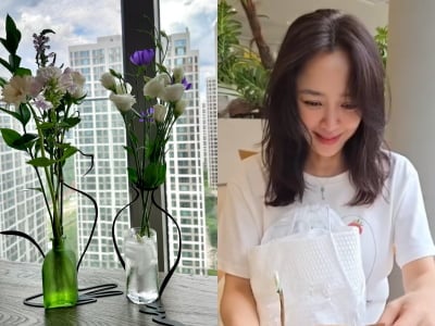 강성연, 선물 받은 꽃에 푹 빠졌다…꽃꽂이로 꾸민 ♥신혼집