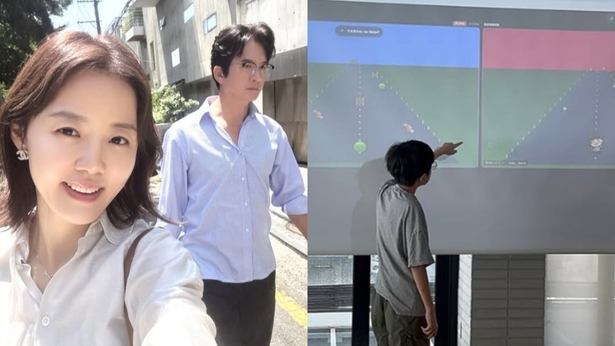 방송인 이하정과 정준호가 외출에 나섰다(왼쪽). 부부의 아들이 게임을 설명하고 있다(오른쪽). / 사진=이하정 SNS