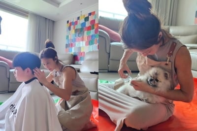 이지현, 8수 끝에 미용사 되더니…아들 머리까지 직접 손질 "일하는 게 쉬워"