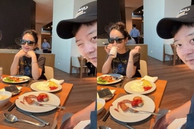 김지민♥김준호, "외국 온 기분 나" 결혼 1주년에 호텔 밥…"이걸로 만족"